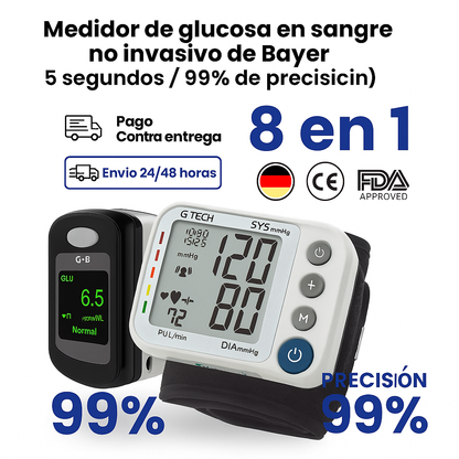 Medidor de Glucosa en Sangre Multifunción 8 en 1, pulso, glucosa y presión +🎁Regalo Medidor de Presión Arterial + Relogio Smartwach